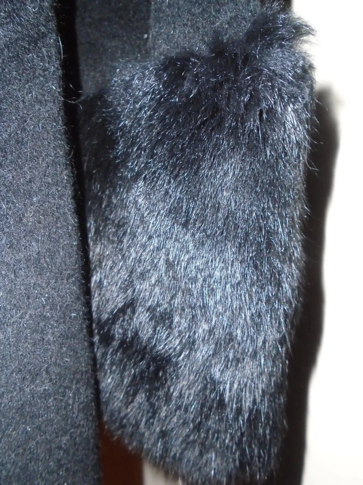Arden B Coat W/Angora Wool Rabbit Fur Hood Trim Long Black Cape Hood  - Image 4 of 4