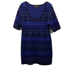 T/O Sweaters Women’s Knit Sweater Dress Size Large L - Blue Black Striped Design