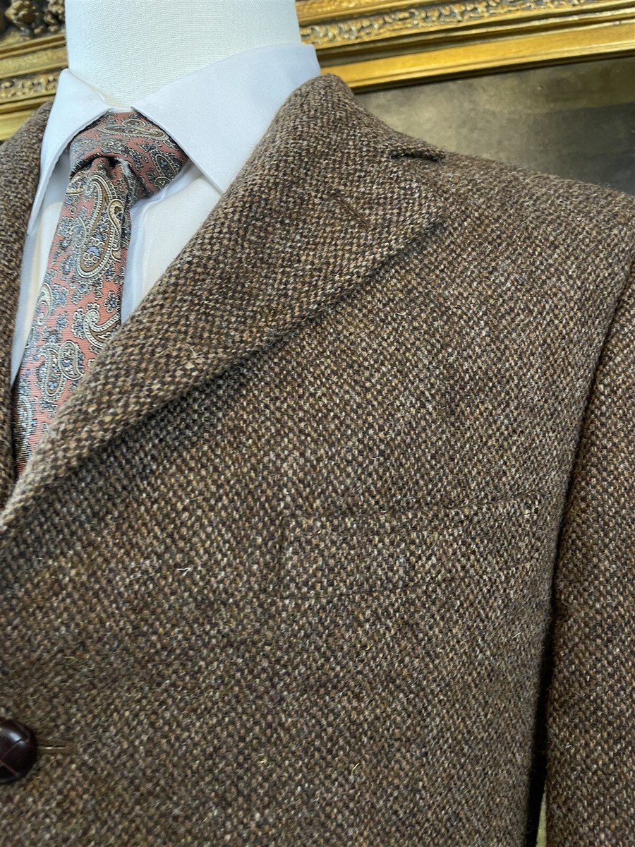 VTG Brooks Brothers HARRIS TWEED 38R Italy Made Leather Wrapped