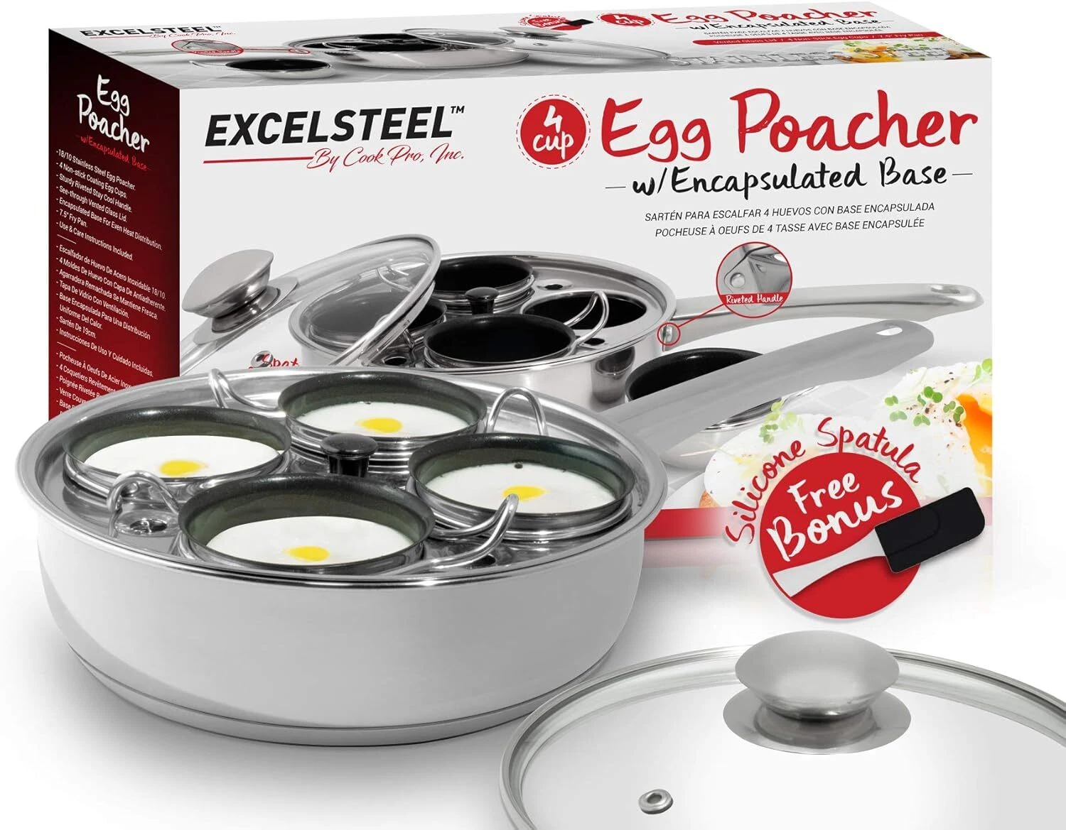 Stainless Steel Egg Poacher With Nonstick Cups And Stay Cool Handle 4 Cups