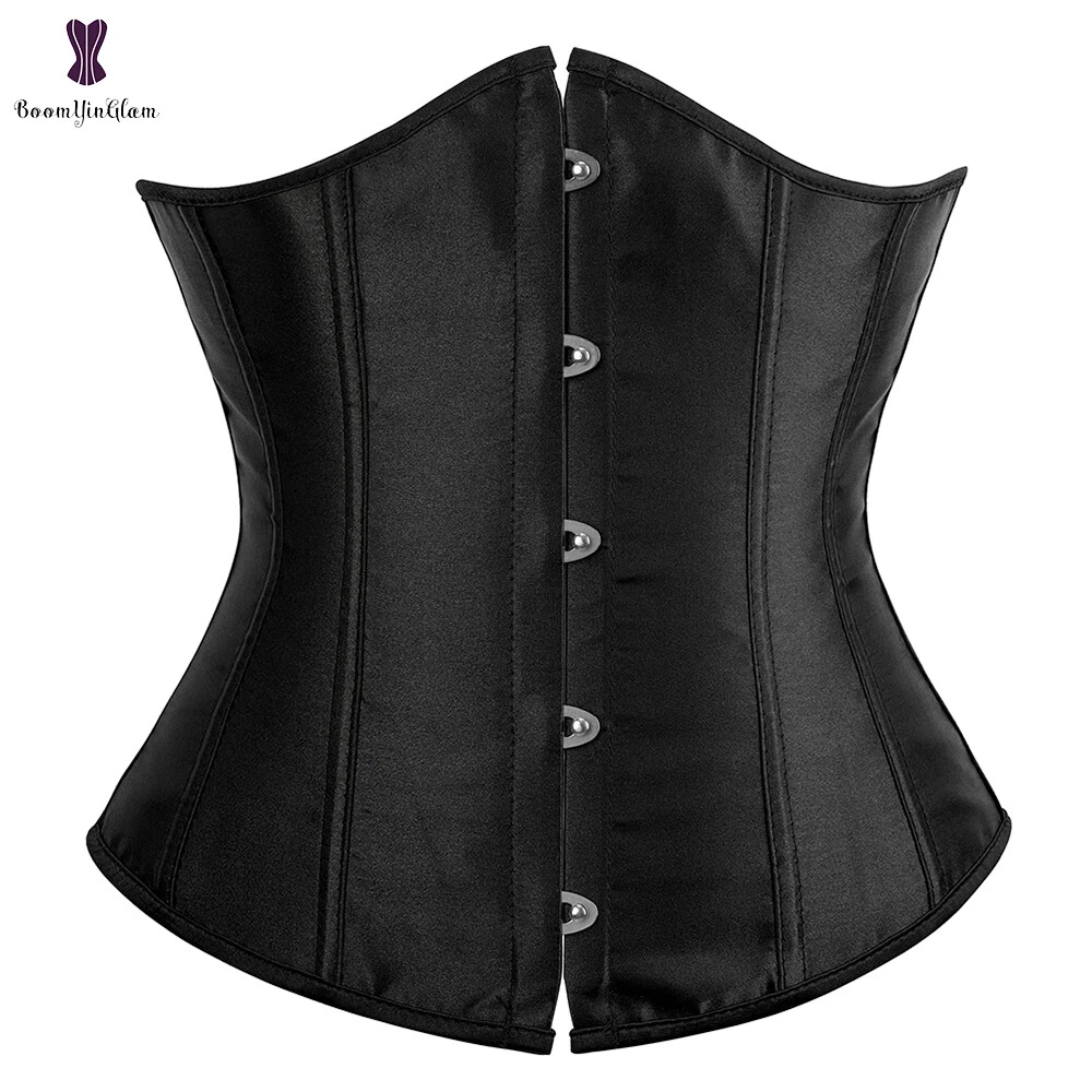 Women Underbust Corset Satin Black Waist Training Cincher Plus