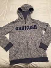 Oshkosh B'Gosh Boys Zip Hoodie Sz 10a Gray /navy Blue Embroidered