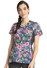 Watercolor Petals Cherokee Scrubs iFlex Mock Wrap Knit Panel Top CK642 WCPT