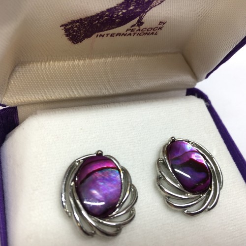 Vintage Peacock International Earrings Passionate Paua Purple - Picture 5 of 10
