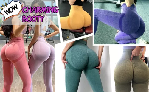 Hochtaillierte Damen-Yogahose Anti-Cellulite zerknitterte Butt-Leggings Push Up FITNESSSTUDIO - Bild 6 von 42