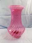 Vintage Large Fenton Cranberry Opalescent Glass Spiral Optic Vase 9 1/4" Tall