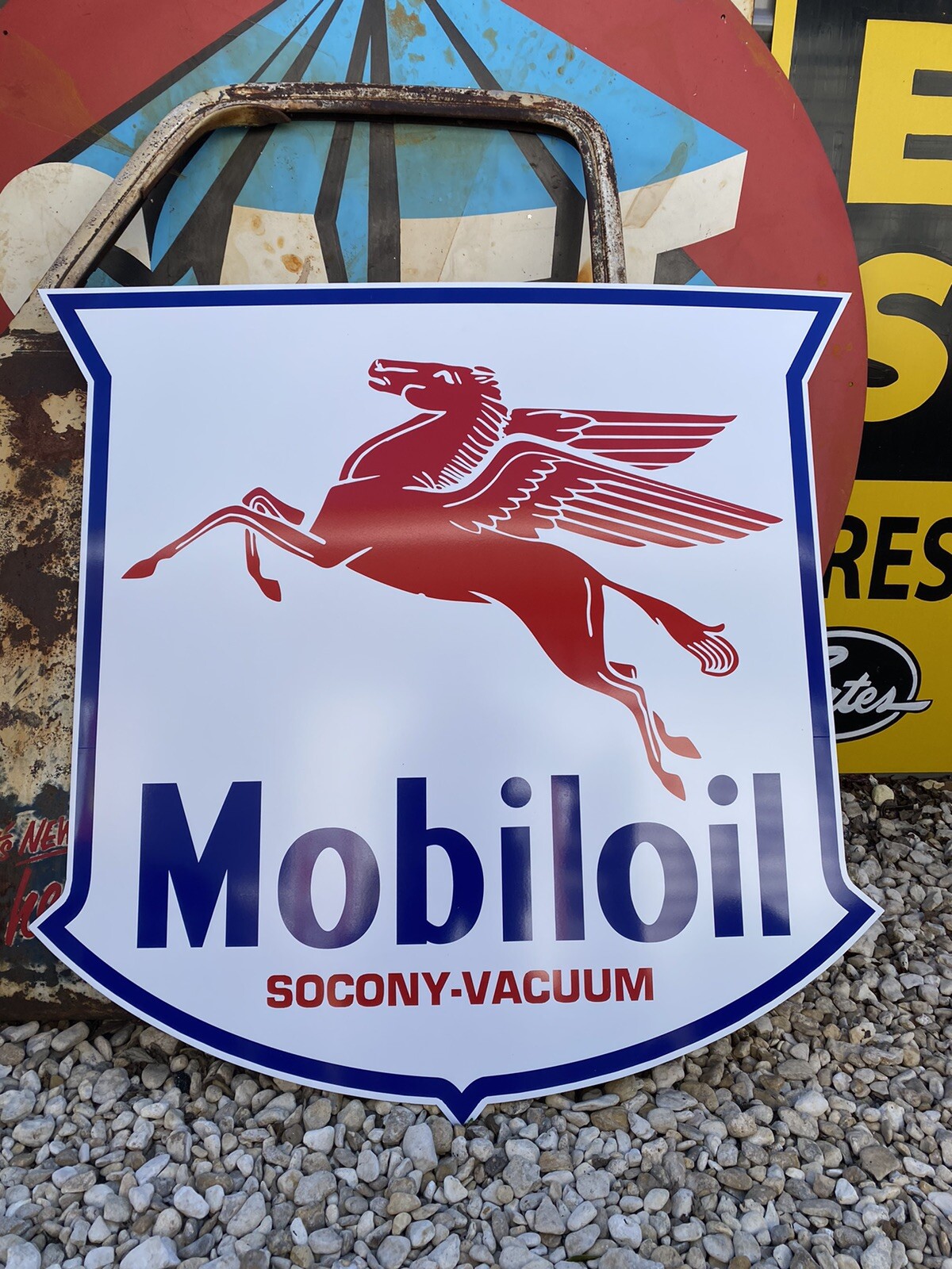 Antique Vintage Old Style Mobil Oil Pegasus Service Station Sign