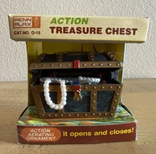 Vintage Penn Plax Treasure Chest Action Ornament With Patina Color Smaller