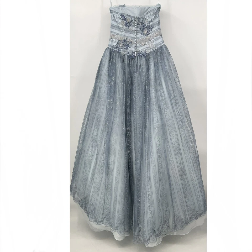 Vestido de Baile Formal Azul Ciclo Up Vestido Azul Plateado Polvoriento Sin Tirantes Foto 2 de 4