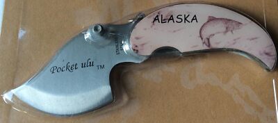 Alaska Simulated Scrimshaw Salmon Handle Pocket Ulu Knife