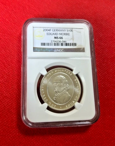 2004 GERMANY SILVER 10 EURO S10E EDUARD MORIKE NGC MS 66 HIGH GRADE