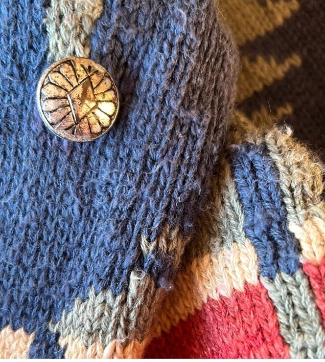 Vtg 90’s Aztec Jones New York Tribal Chunky Knit Cotton Blend Cardigan Pockets M - Image 4 of 4