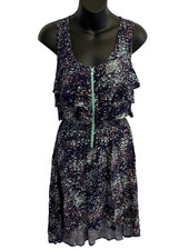 Xhilaration Womens Sleeveless Dress Medium M Black Floral Zip Front Hi Low Skirt