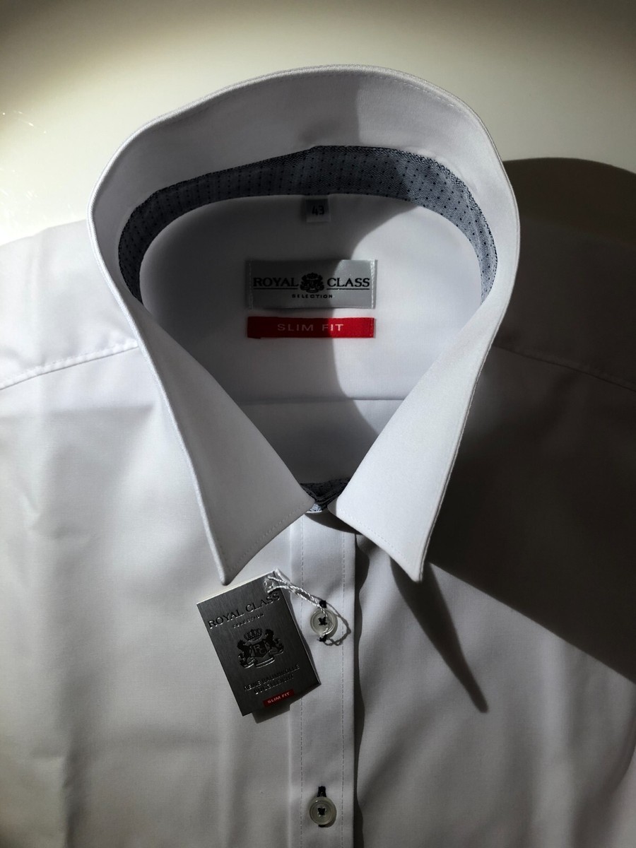 ROYAL CLASS Chemise Homme, 43, Blanc 100% Coton, Slim Fit, Neuf+Cadeaux
