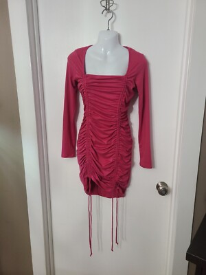 Heart Hips Long Sleeve Ruched & Adjustable Length pink Soft Bodycon Dress S  HOT! | eBay