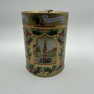 Lambertz Aachen 1999 Gold Christmas Musical Iced Gingerbread Cookies Tin Germany
