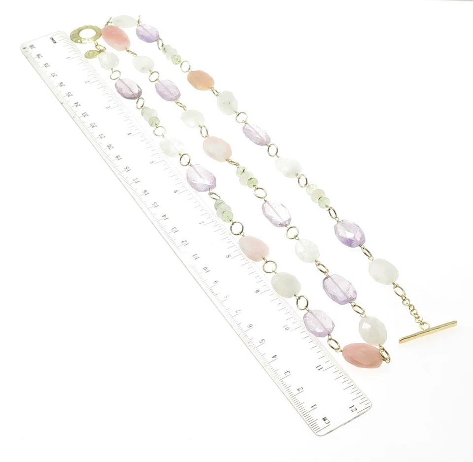 RAREZAS Collar de Piedra Lunar Amatista Cuarzo Chapado en Oro Plata de Ley 925 36" Foto 2 de 4