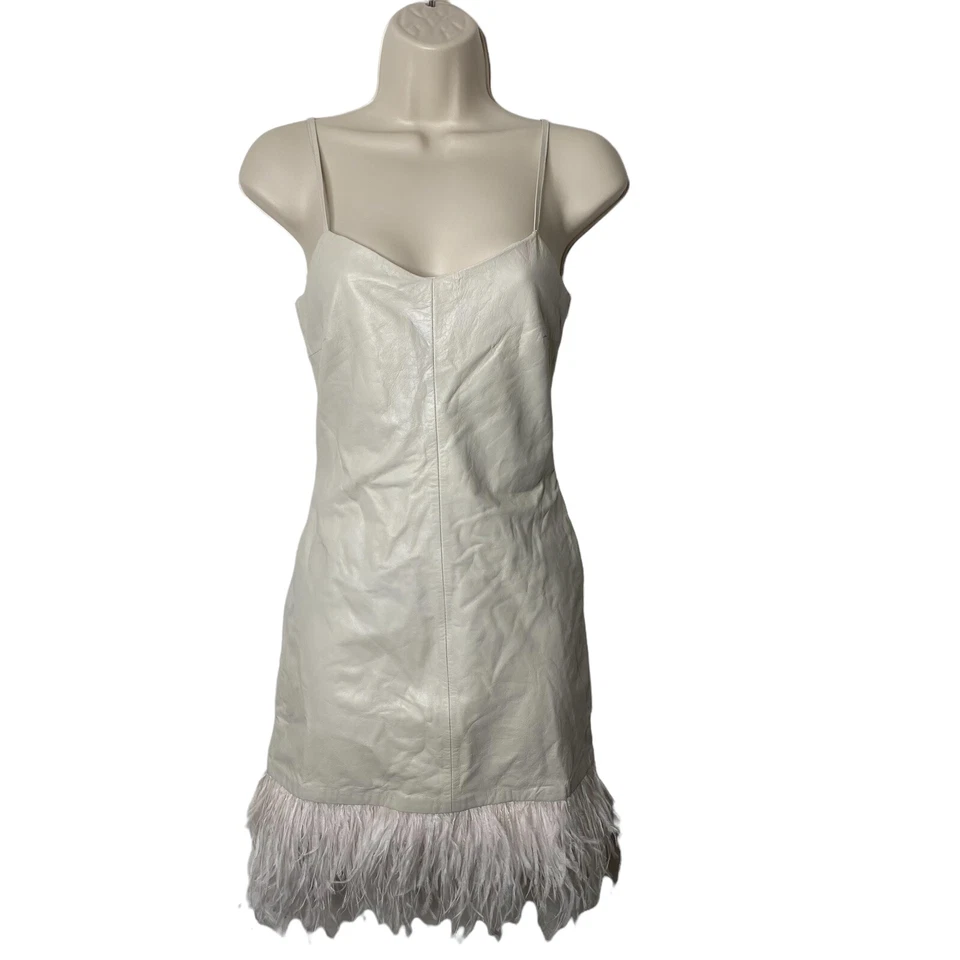 LAMARQUE | NWT Abella Leather feather Party Mini Dress in Bone Ivory Size XXS - Image 3 of 4