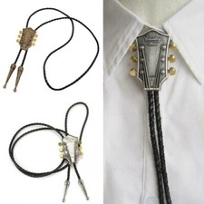 Vintage Guitar Western Cowboy Faux Leather Necktie Bootlace Tie