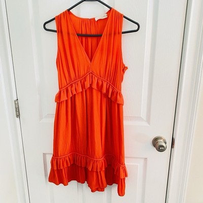 Ramy Brook Moira Mini Dress Womens Size 0 Tiered Ruffle Spring Tangerine preppy