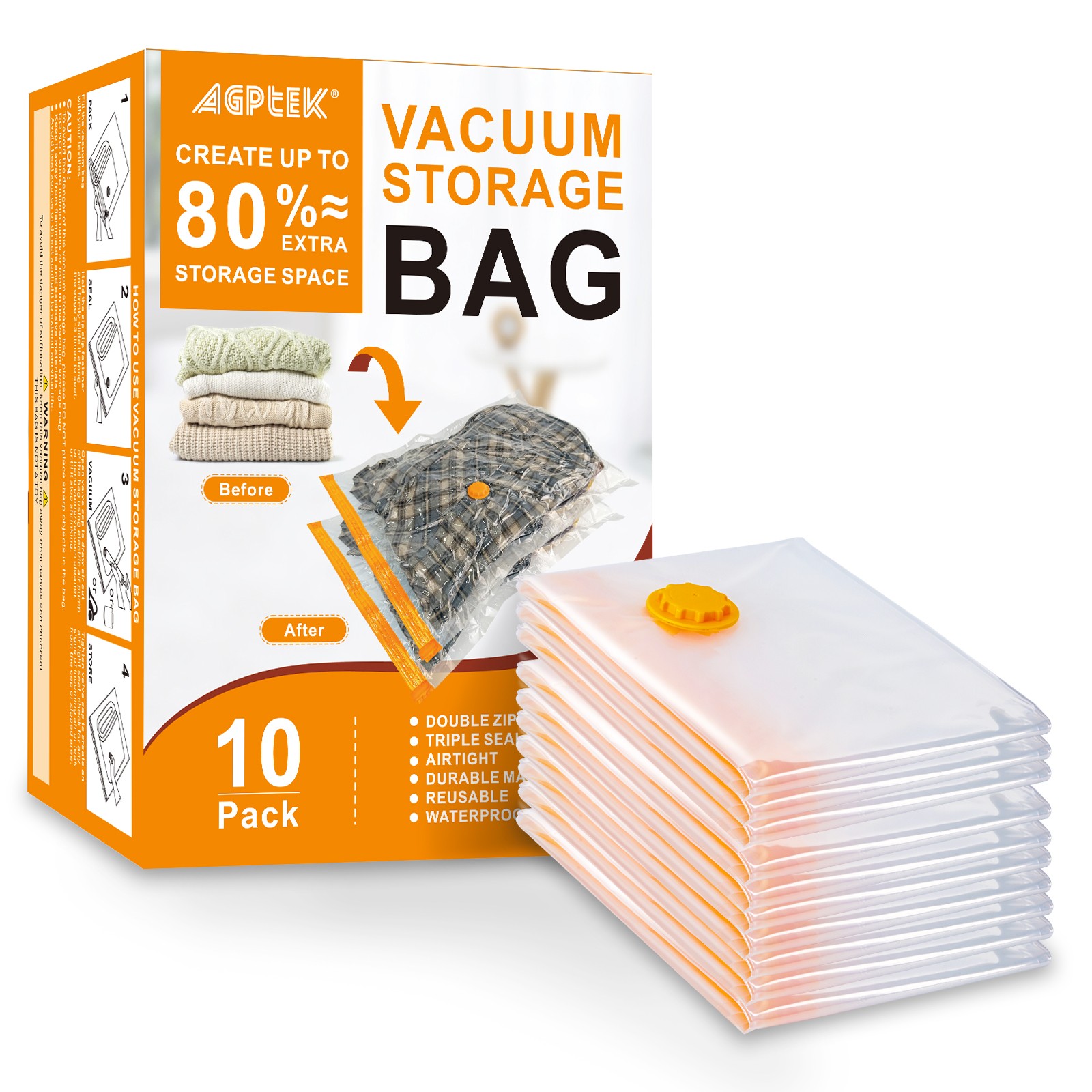 Strong Vacuum Storage Bags AGPTEK Bedding Clothes Space Saver 10 Pack Size XL
