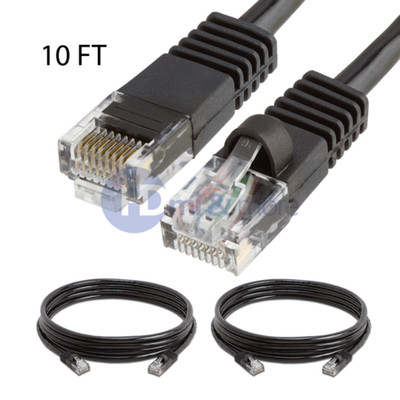 2x 10FT CAT5e Cable Ethernet Lan Network CAT5 RJ45 Patch Cord Internet Black
