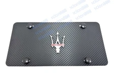 1x 3D MaseratiTrident Emblem Carbon Style Aluminum Vanity Front License Plate