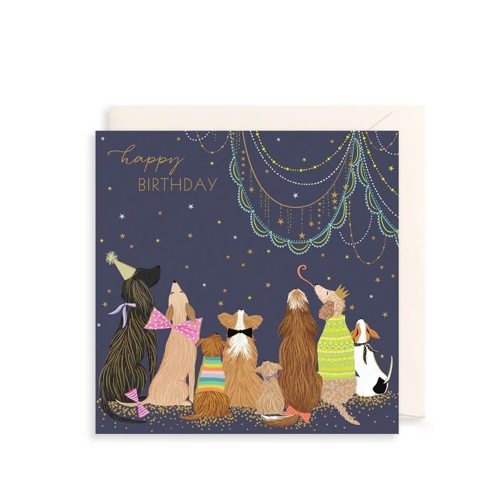 Cute Birthday Card Dogs Party Puppy Pet - Fun Illustrated Greeting Card