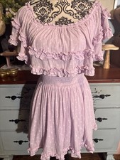 Mable Dress Womens Small Off Shoulder Ruffled Dot Lavender Lined Mini.