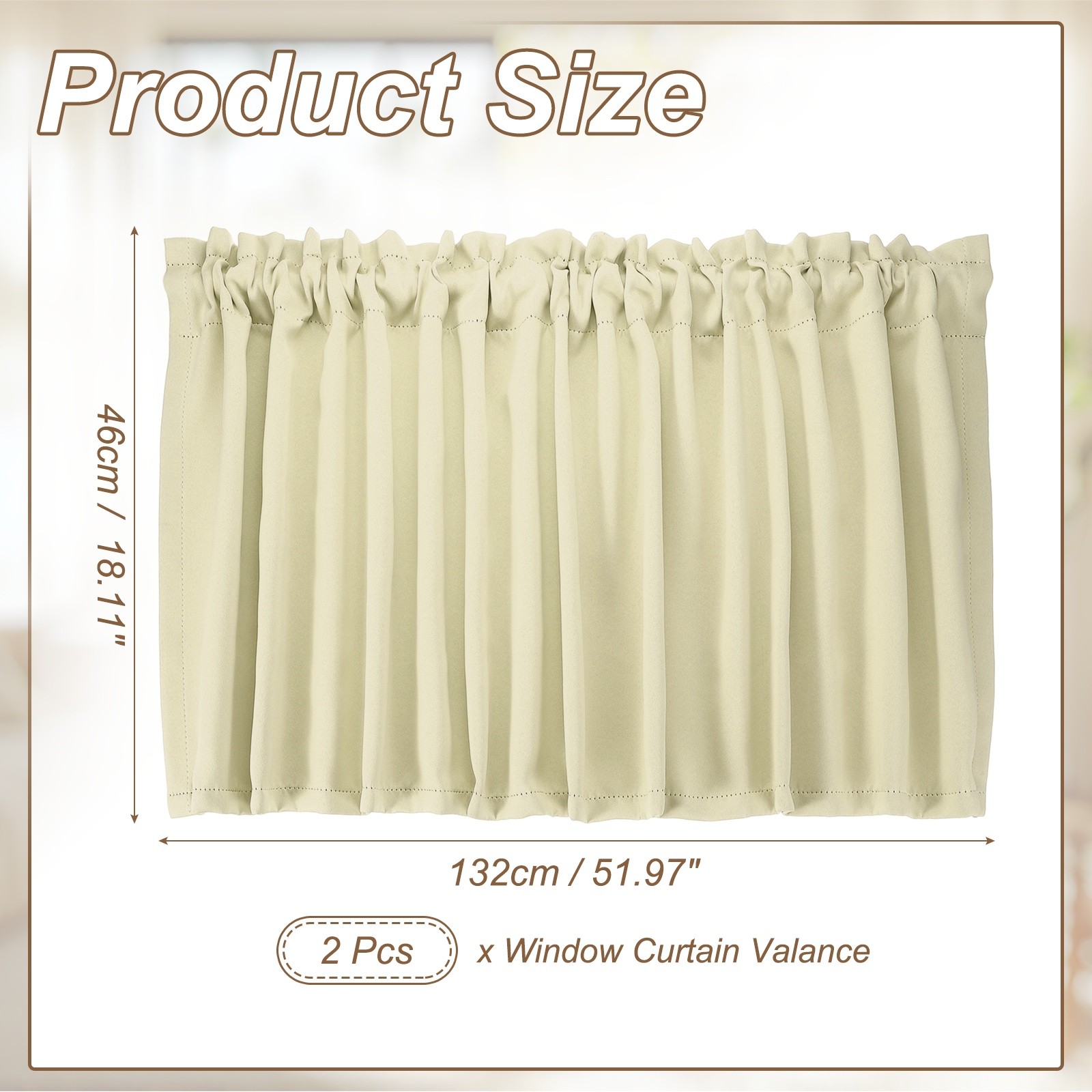 2 Pcs Window Valance, 52 x 18 Inch Valance Curtains for Windows Bedroom, Beige