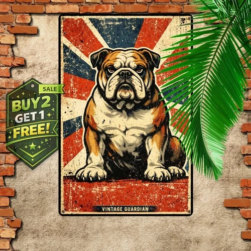 British Bulldog Wall Art Vintage Decor Retro Tin Metal Sign 8x12