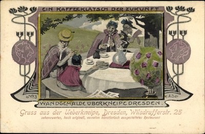 Artist Postcard Dresden, A Coffee Gossip of the Future, Wall Painting... - 10165847