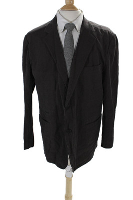 Hermes Mens Linen Cotton Brown Striped Two Button Long Sleeve Blazer Size 56