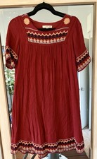 Orange Creek brand red shift dress with embroidered floral size Small