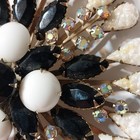 Vtg Black White Milk Glass AB Rhinestone Gold Tone Starburst Layered Brooch 3.5" — photo 4