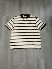 Men s Vintage Y2K Phat Farm Cream And Brown Striped Polo Shirt Size XXL