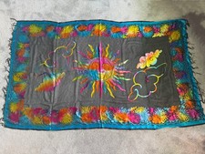 Y2K Boho Celestial Sun Mesh Fabric Print Scarf Sarong Shawl Black Vintage 00s