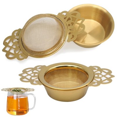 2 Pack Tea Strainers with Drip Bowls Stainless Steel Mesh Tea Infusers Loose ...