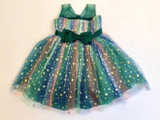 Girls Size 6 Boutique Tulle Princess Holiday Party Dress   Gold Stars  Hair Bow