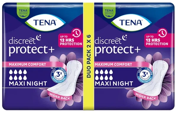 TENA Discreet Protect+ Maxi Night Duo Pack (12 pads)
