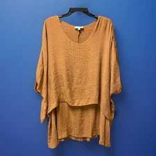 Umgee Copper Brown Layered Blouse Top Sz 2XL Boho Kimono Sleeve Rayon Polyester