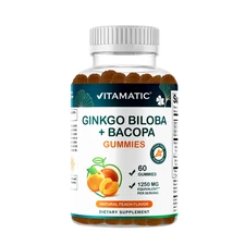 Vitamatic Ginkgo Biloba + Bacopa Gummies – 1250 mg | Natural Peach Flavor