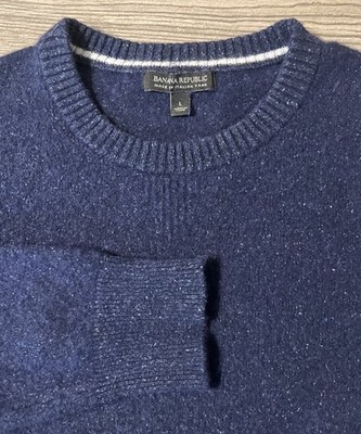 Banana Republic Italian Yarn Wool/Silk Crewneck Pullover Navy Sweater Size Large