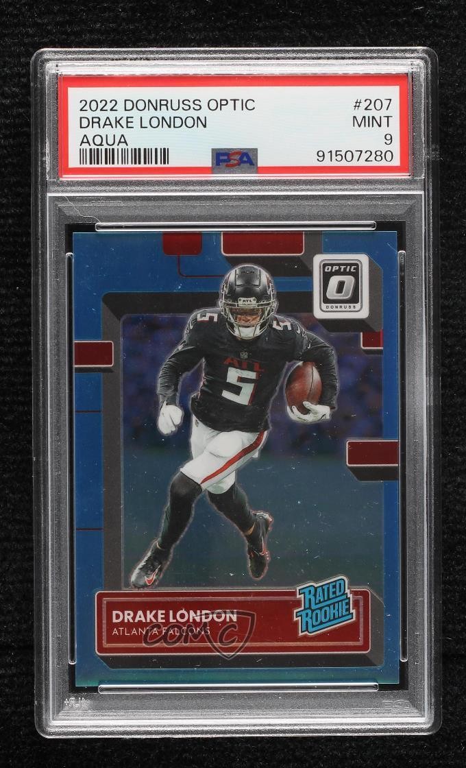 2022 Donruss Optic Rated Rookie Aqua Prizm /299 Drake London #207 PSA 9 MINT v9t
