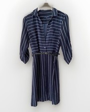 Tommy Hilfiger Shirt Dress S Navy White Striped Roll tab sleeves preppy classy