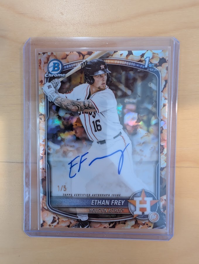 2025 Bowman Draft Ethan Frey 1st Chrome Auto /5 SSP Popcorn Refractor Snack