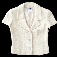 Auth CHANEL Excellent Condition Tweed Jacket size: 38 Ivory P15546V08710 FS