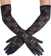 Black Lace Gloves for Women, Elegant Floral Long Black Gloves Costume for Hallow