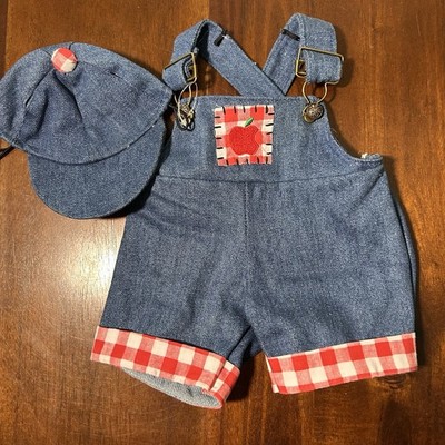 DanDee  Buttery Soft  Denim Overalls Outfit with Apple Patch & Cap