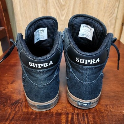 Supra Vaider Boys Hi Top Skate Shoes Sneakers Size 3 Black Canvas
